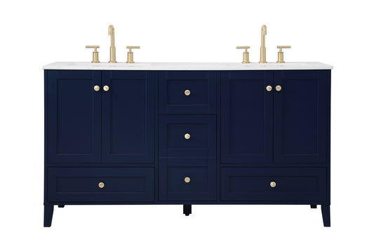 60 inch Double Bathroom Vanity in Blue VF18060DBL