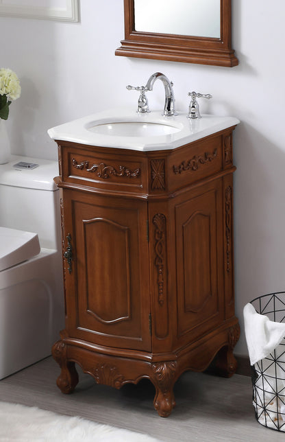 19 inch Single Bathroom vanity teak with ivory white engineered marble