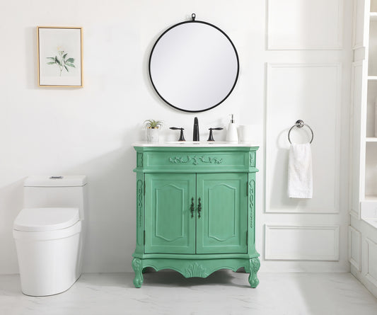 32 inch Single Bathroom vanity in vintage mint with ivory white engineered marble