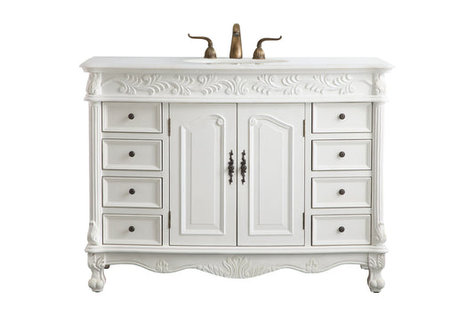 48 inch Single Bathroom vanity in Antique White with ivory white engineered marble