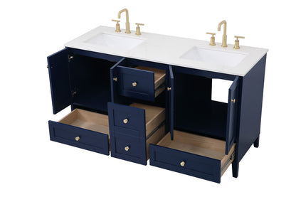 60 inch Double Bathroom Vanity in Blue VF18060DBL