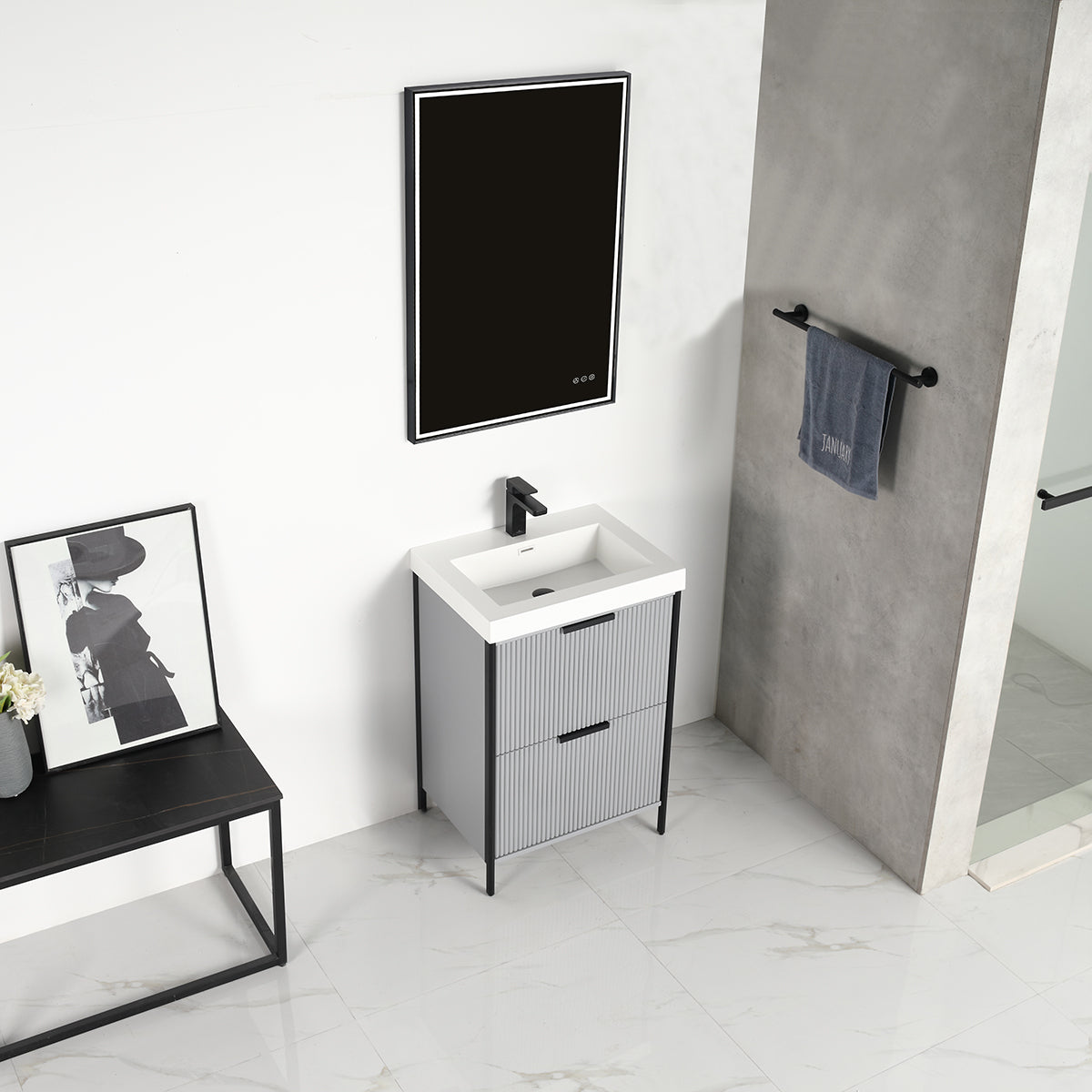 Metal Grey Zurich 24″ Vanity with Ceramic Top-Mount Basin