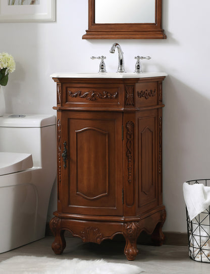 19 inch Single Bathroom vanity teak with ivory white engineered marble