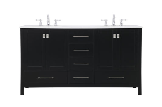 60 inch Double Bathroom Vanity in Black VF18860DBK