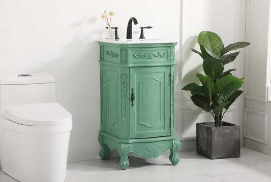 19 inch Single Bathroom vanity in vintage mint with ivory white engineered marble