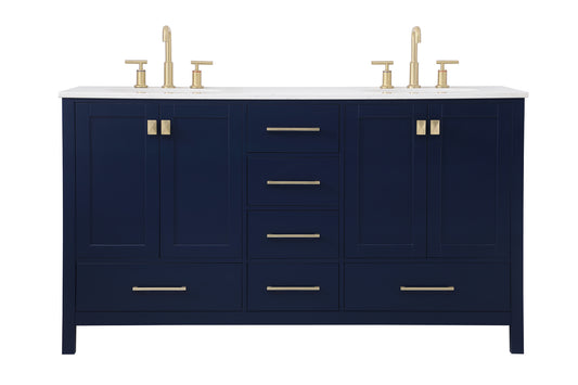 60 inch Double Bathroom Vanity in Blue VF18860DBL