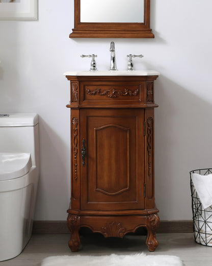 19 inch Single Bathroom vanity teak with ivory white engineered marble