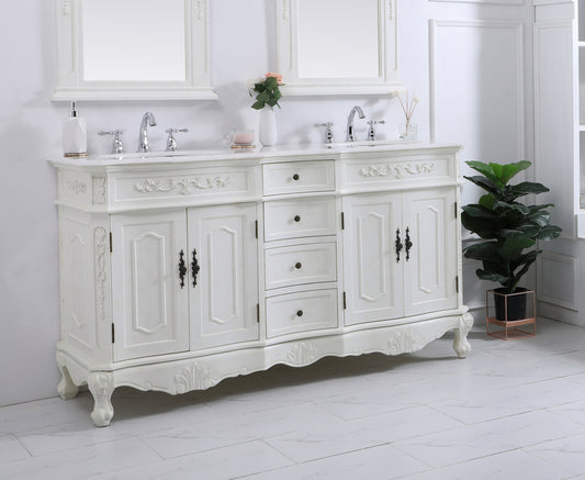 60 inch Double Bathroom vanity in antique white with ivory white engineered marble