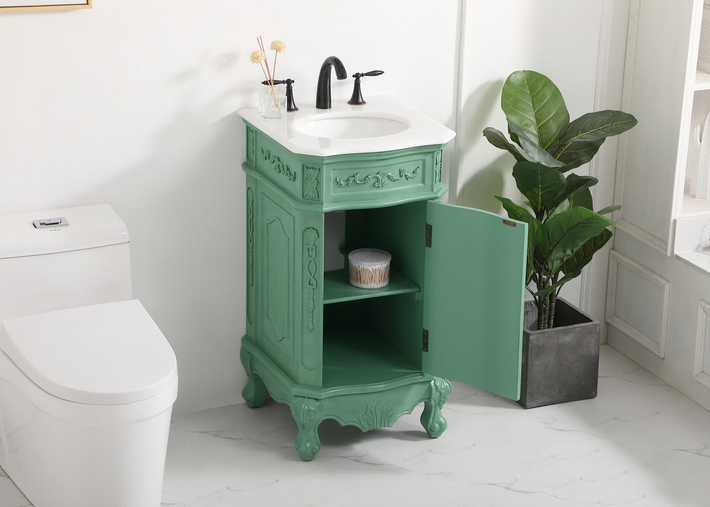 19 inch Single Bathroom vanity in vintage mint with ivory white engineered marble