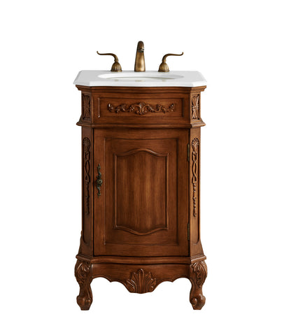 21 inch Single Bathroom vanity in Teak Color with ivory white engineered marble