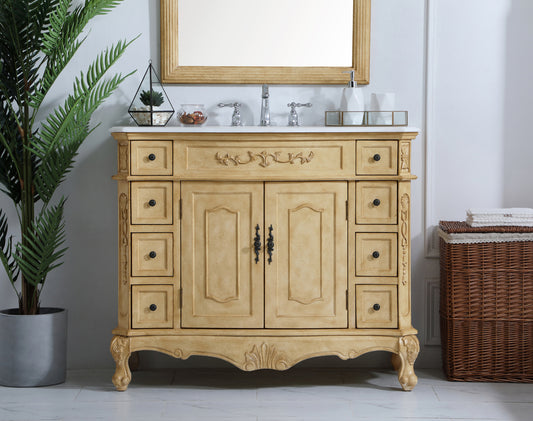 42 inch Single Bathroom vanity in Light Antique Beige with ivory white engineered marble