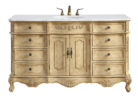 60 inch Single Bathroom vanity In Antique Beige with ivory white engineered marble