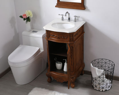 19 inch Single Bathroom vanity teak with ivory white engineered marble