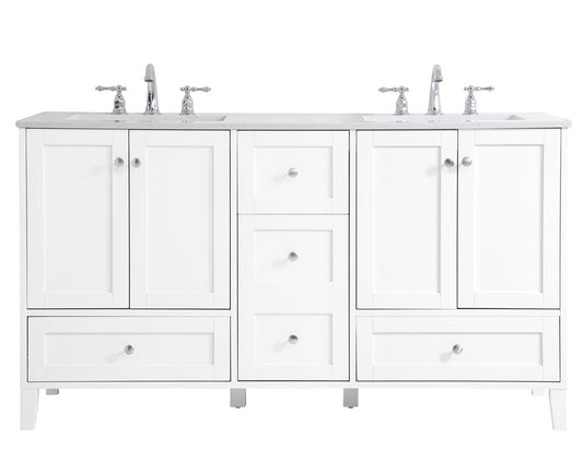 60 inch Double Bathroom Vanity in White VF18060DWH