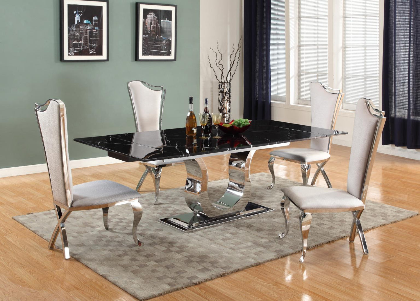 NADIA-5PC-WHT Dining Set with Marble Top