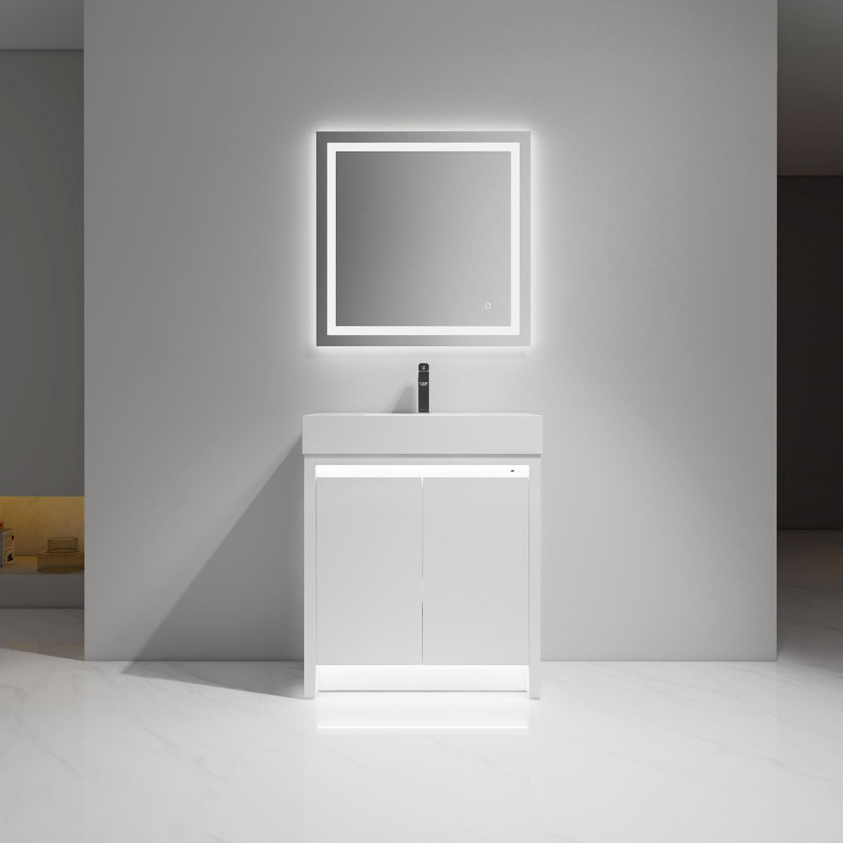 Capri 30″ Glossy White Vanity （Dual LED Illuminated）