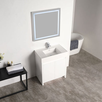 Capri 30″ Glossy White Vanity （Dual LED Illuminated）