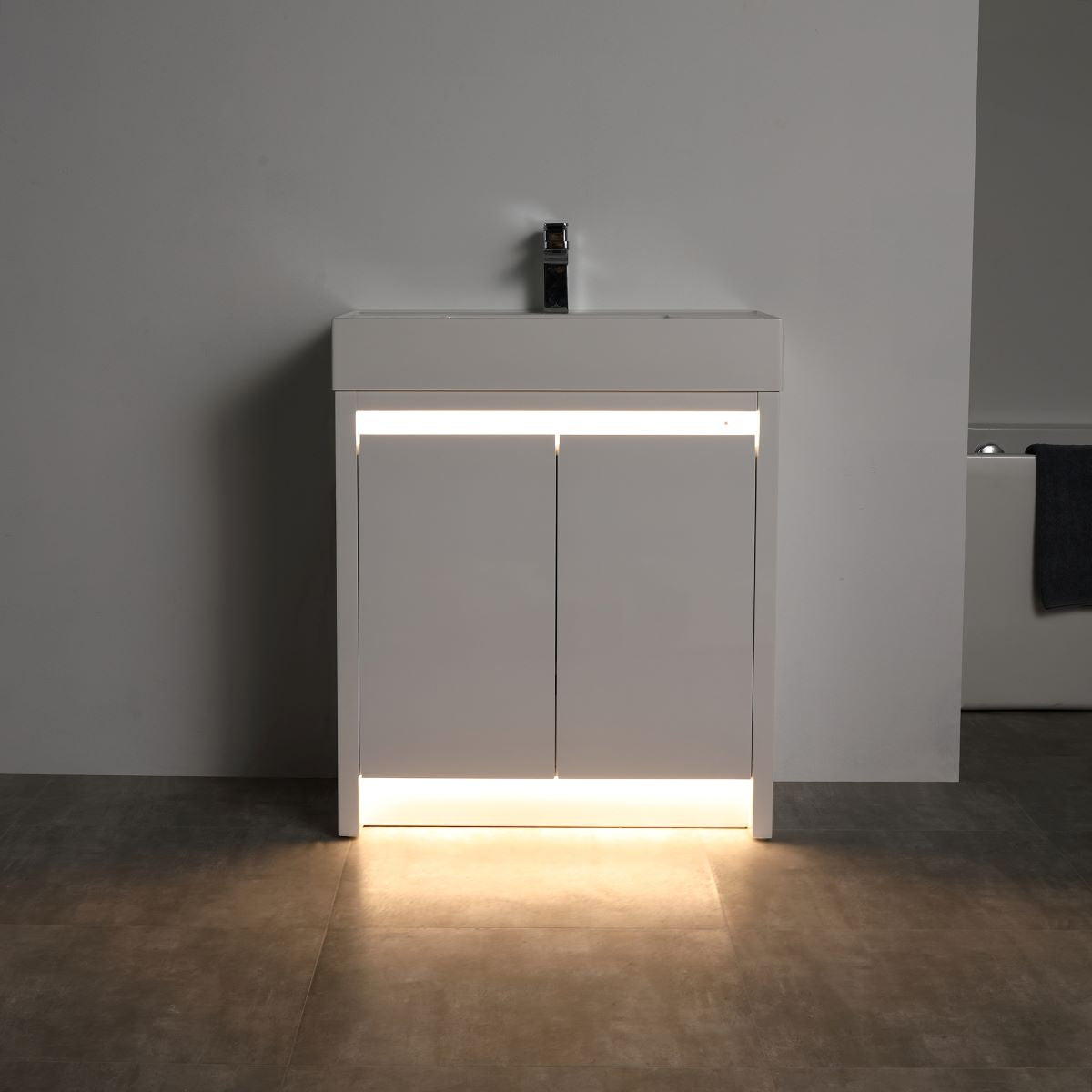 Capri 30″ Glossy White Vanity （Dual LED Illuminated）