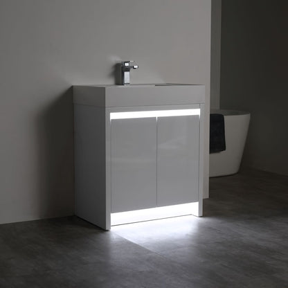 Capri 30″ Glossy White Vanity （Dual LED Illuminated）