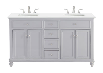 60 inch Double Bathroom vanity in Light Grey with ivory white engineered marble