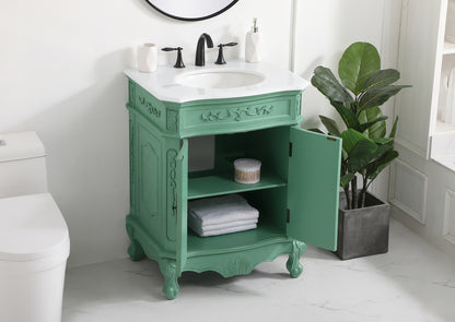 27 inch Single Bathroom vanity in vintage mint with ivory white engineered marble