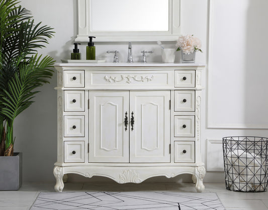 42 inch Single Bathroom vanity in Antique White with ivory white engineered marble