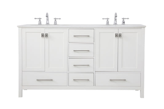 60 inch Double Bathroom Vanity in White VF18860DWH